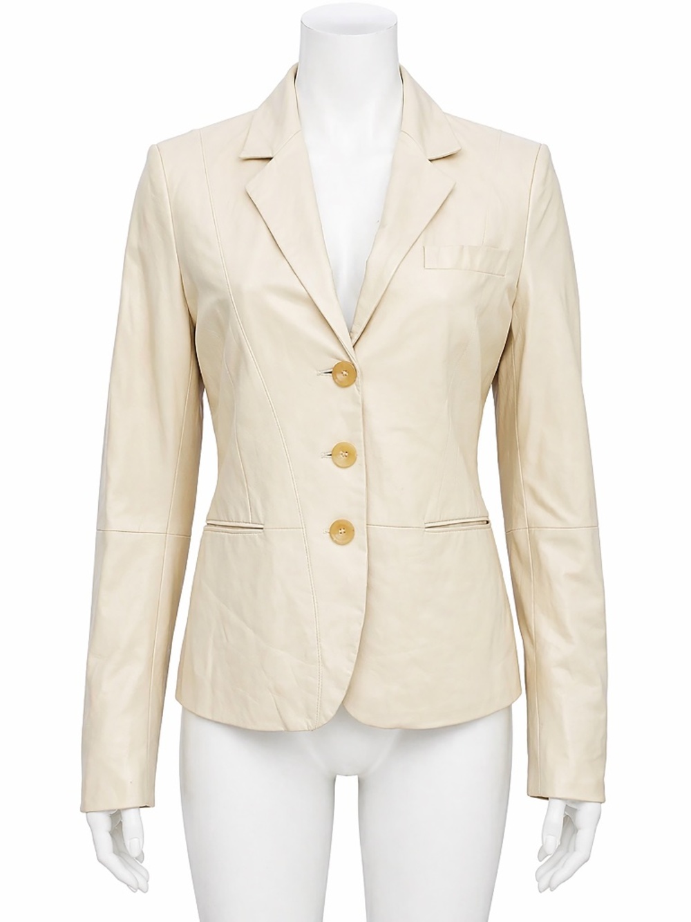 Salvatore Ferragamo Cream Leather Jacket Size 44 Made in Italy